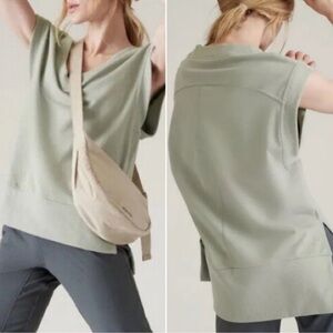 Athleta | Retroterry V-Neck Sweatshirt Tee  Sleeveless Fern Green Sz M